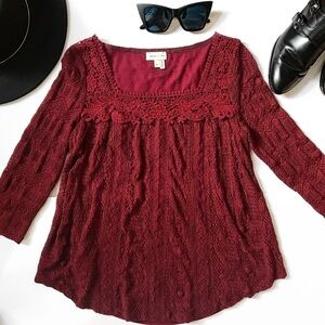 Meadow Rue | Burgundy Lace Melange Top
